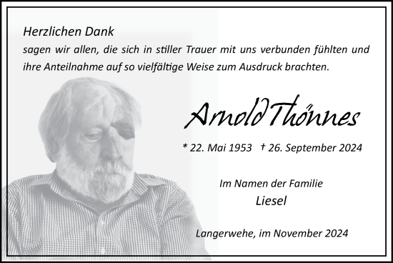 Traueranzeige von Arnold Thönnes von Zeitung am Sonntag