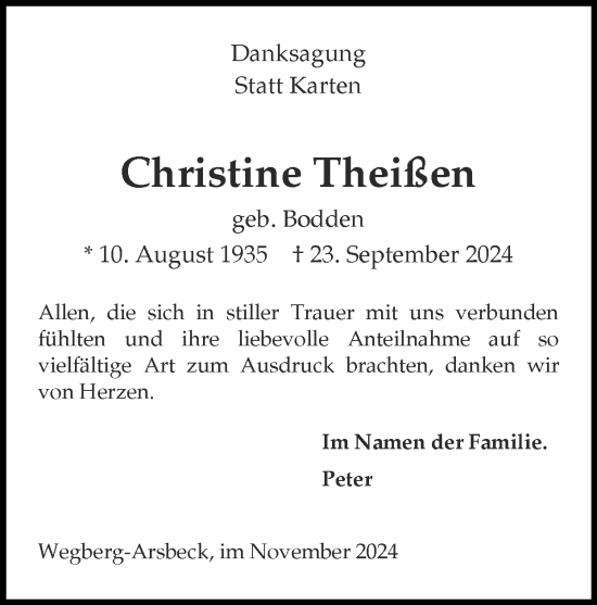 Traueranzeige von Christine Theißen von Zeitung am Sonntag