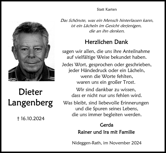 Traueranzeige von Dieter Langenberg von Zeitung am Sonntag