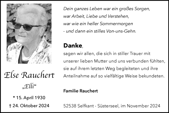 Traueranzeige von Else Rauchert von Zeitung am Sonntag