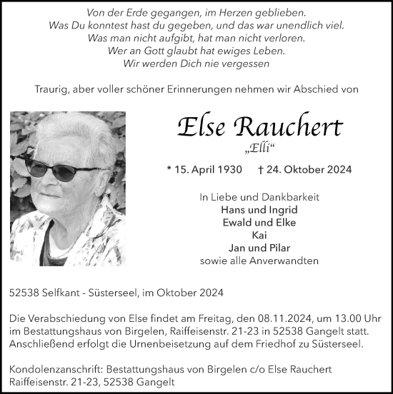 Traueranzeige von Else Rauchert von Zeitung am Sonntag