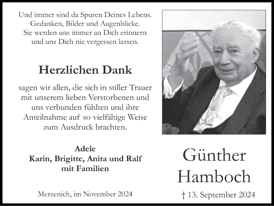 Traueranzeige von Günther Hamboch von Zeitung am Sonntag