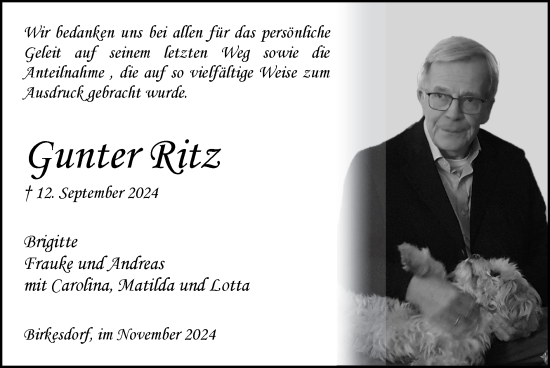 Traueranzeige von Gunter Ritz von Zeitung am Sonntag