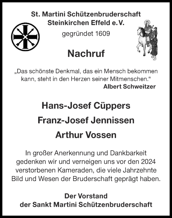 Traueranzeige von Hans-Josef Cüppers von Zeitung am Sonntag