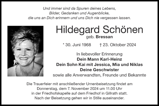 Traueranzeige von Hildegard Schönen von Zeitung am Sonntag