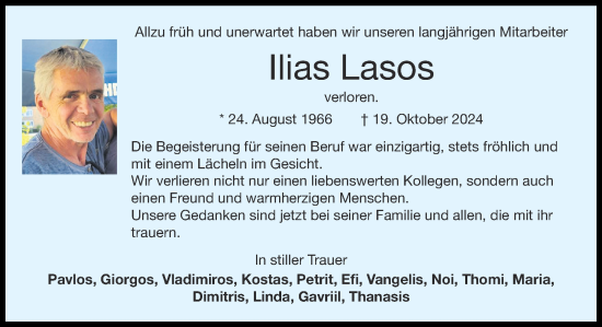 Traueranzeige von Ilias Lasos von Zeitung am Sonntag