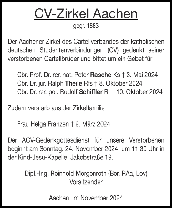 Traueranzeige von Im Gedenken2024 CV-Zirkel Aachen von Aachener Zeitung