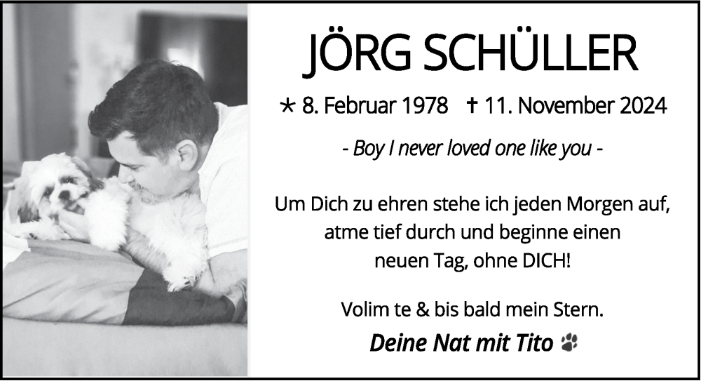  Traueranzeige für Jörg Schüller vom 24.11.2024 aus Zeitung am Sonntag