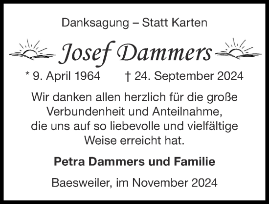 Traueranzeige von Josef Dammers von Zeitung am Sonntag
