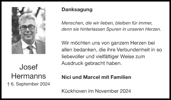Traueranzeige von Josef Hermanns von Zeitung am Sonntag