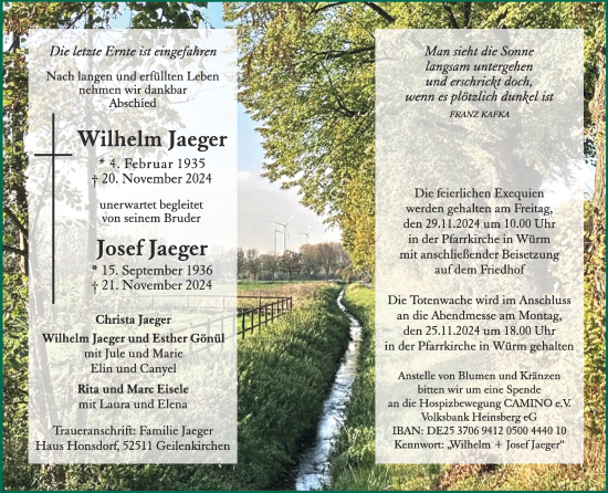 Traueranzeige von Josef Jaeger von Zeitung am Sonntag