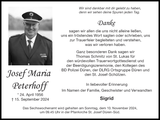 Traueranzeige von Josef Maria Peterhoff von Zeitung am Sonntag