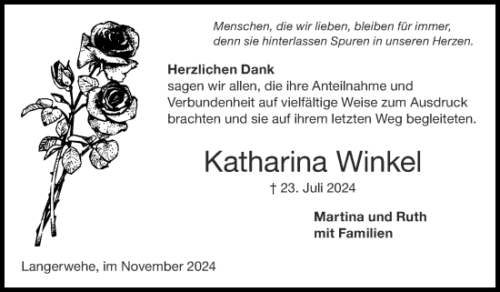 Traueranzeige von Katharina Winkel von Zeitung am Sonntag