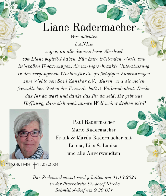 Traueranzeige von Liane Radermacher von Aachener Zeitung