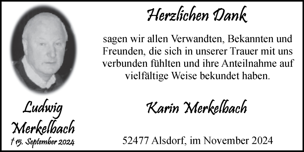  Traueranzeige für Ludwig Merkelbach vom 03.11.2024 aus Zeitung am Sonntag