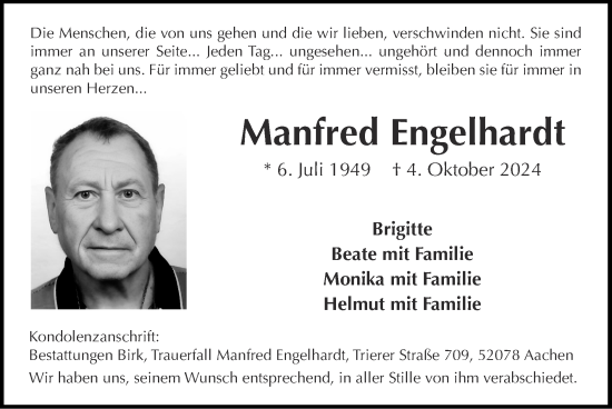 Traueranzeige von Manfred Engelhardt von Zeitung am Sonntag