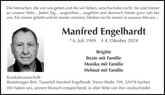 Traueranzeige von Manfred Engelhardt von Aachener Zeitung