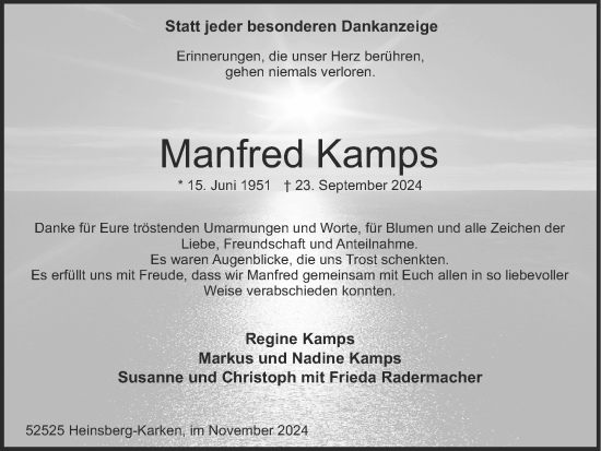 Traueranzeige von Manfred Kamps von Zeitung am Sonntag