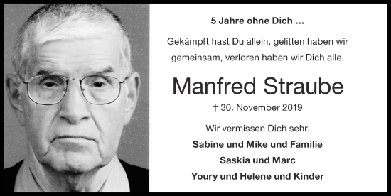 Traueranzeige von Manfred Straube von Zeitung am Sonntag
