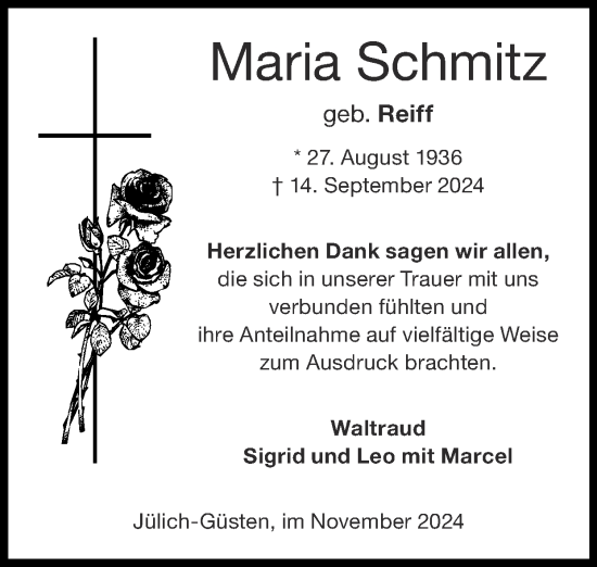 Traueranzeige von Maria Schmitz von Zeitung am Sonntag