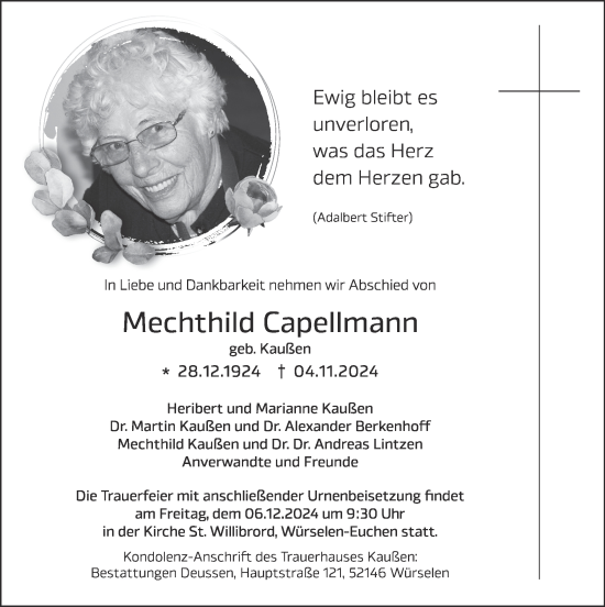 Traueranzeige von Mechthild Capellmann von Zeitung am Sonntag