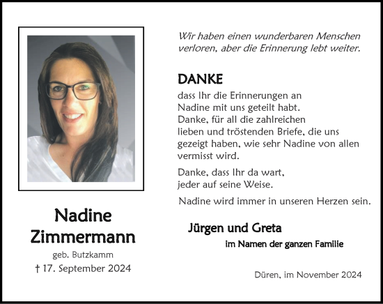 Traueranzeige von Nadine Zimmermann von Zeitung am Sonntag