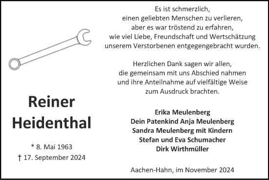 Traueranzeige von Reiner Heidenthal von Zeitung am Sonntag