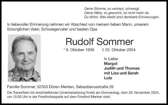 Traueranzeige von Rudolf Sommer von Zeitung am Sonntag