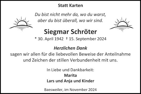 Traueranzeige von Siegmar Schröter von Zeitung am Sonntag