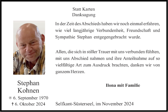 Traueranzeige von Stephan Kohnen von Zeitung am Sonntag