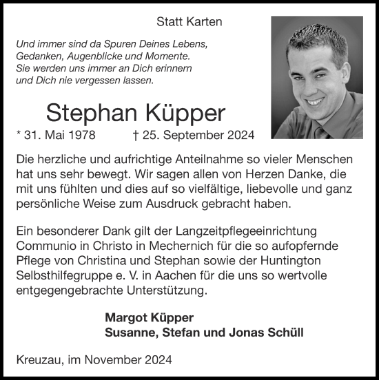 Traueranzeige von Stephan Küpper von Zeitung am Sonntag