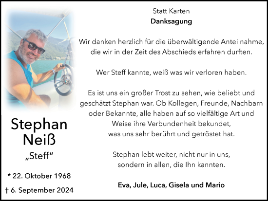 Traueranzeige von Stephan Neiß von Zeitung am Sonntag