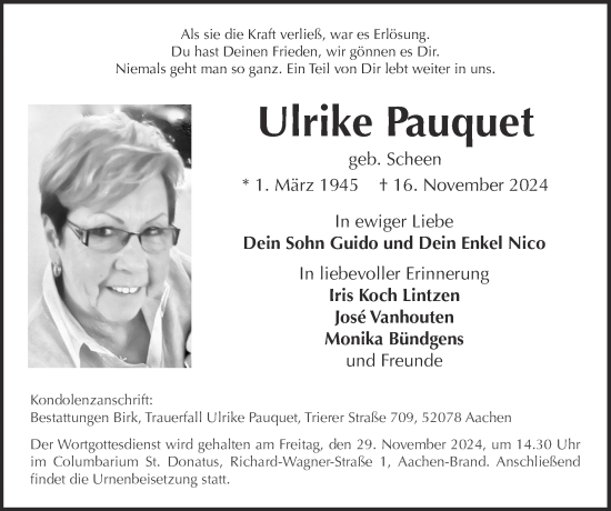 Traueranzeige von Ulrike Pauquet von Zeitung am Sonntag