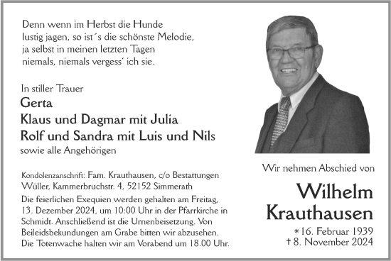 Traueranzeige von Wilhelm Krauthausen von Zeitung am Sonntag
