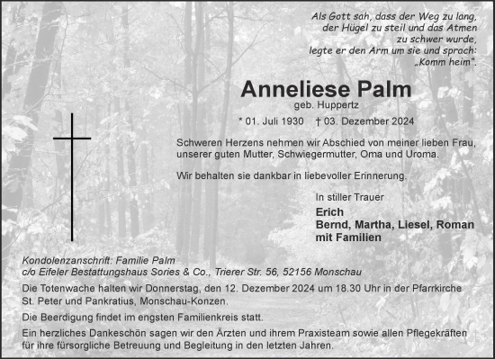 Traueranzeige von Anneliese Palm von Aachener Zeitung