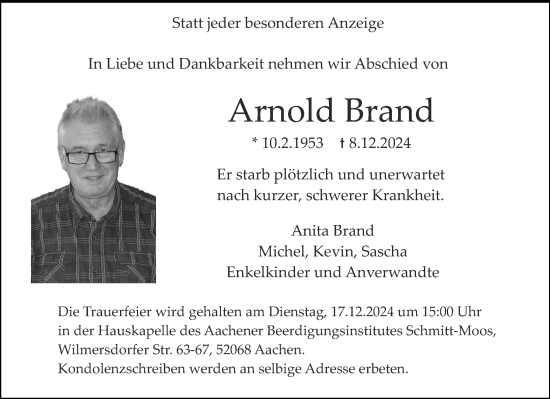 Traueranzeige von Arnold Brand von Aachener Zeitung