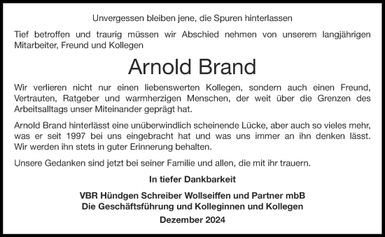 Traueranzeige von Arnold Brand von Aachener Zeitung
