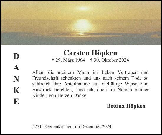 Traueranzeige von Carsten Höpken von Zeitung am Sonntag