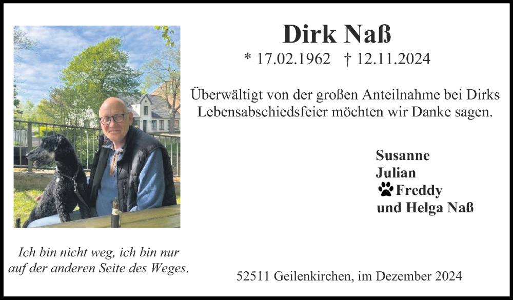  Traueranzeige für Dirk Naß vom 22.12.2024 aus Zeitung am Sonntag