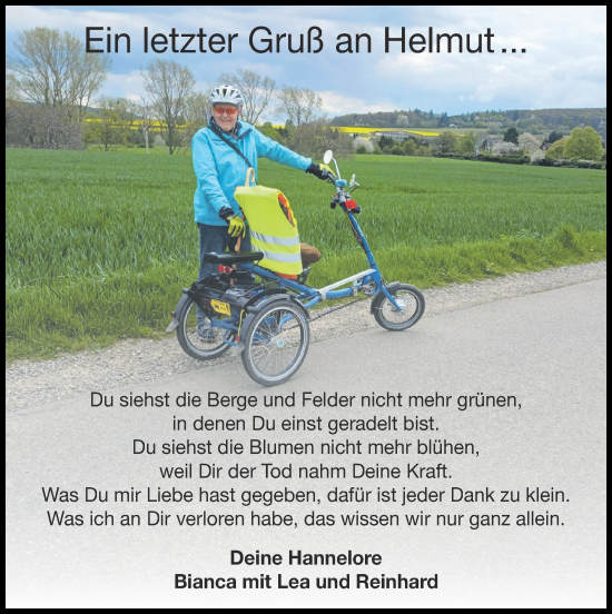 Traueranzeige von Ein letzter Gruß an Helmut ...  von Zeitung am Sonntag