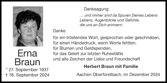 Traueranzeige von Erna Braun von Zeitung am Sonntag