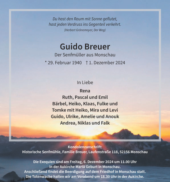 Traueranzeige von Guido Breuer von Aachener Zeitung