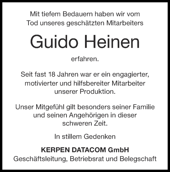 Traueranzeige von Guido Heinen von Zeitung am Sonntag