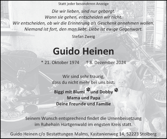 Traueranzeige von Guido Heinen von Zeitung am Sonntag