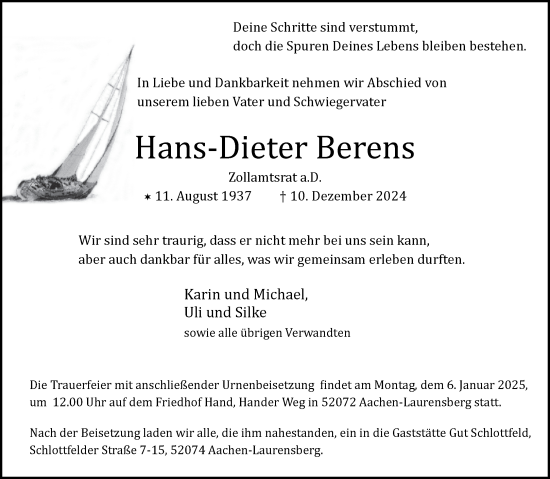 Traueranzeige von Hans-Dieter Berens von Aachener Zeitung
