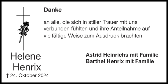 Traueranzeige von Helene Henrix von Zeitung am Sonntag