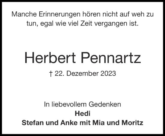 Traueranzeige von Herbert Pennartz von Aachener Zeitung