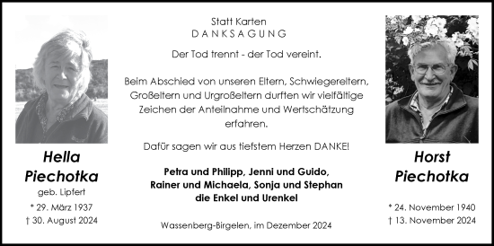 Traueranzeige von Horst Piechotka von Zeitung am Sonntag