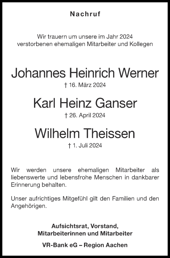 Traueranzeige von Karl Heinz Ganser von Zeitung am Sonntag