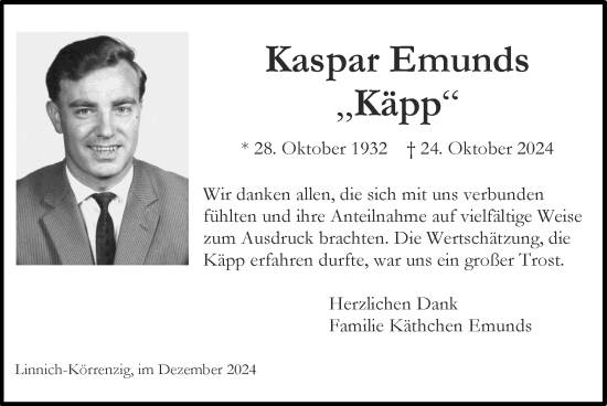 Traueranzeige von Kaspar Emunds von Zeitung am Sonntag